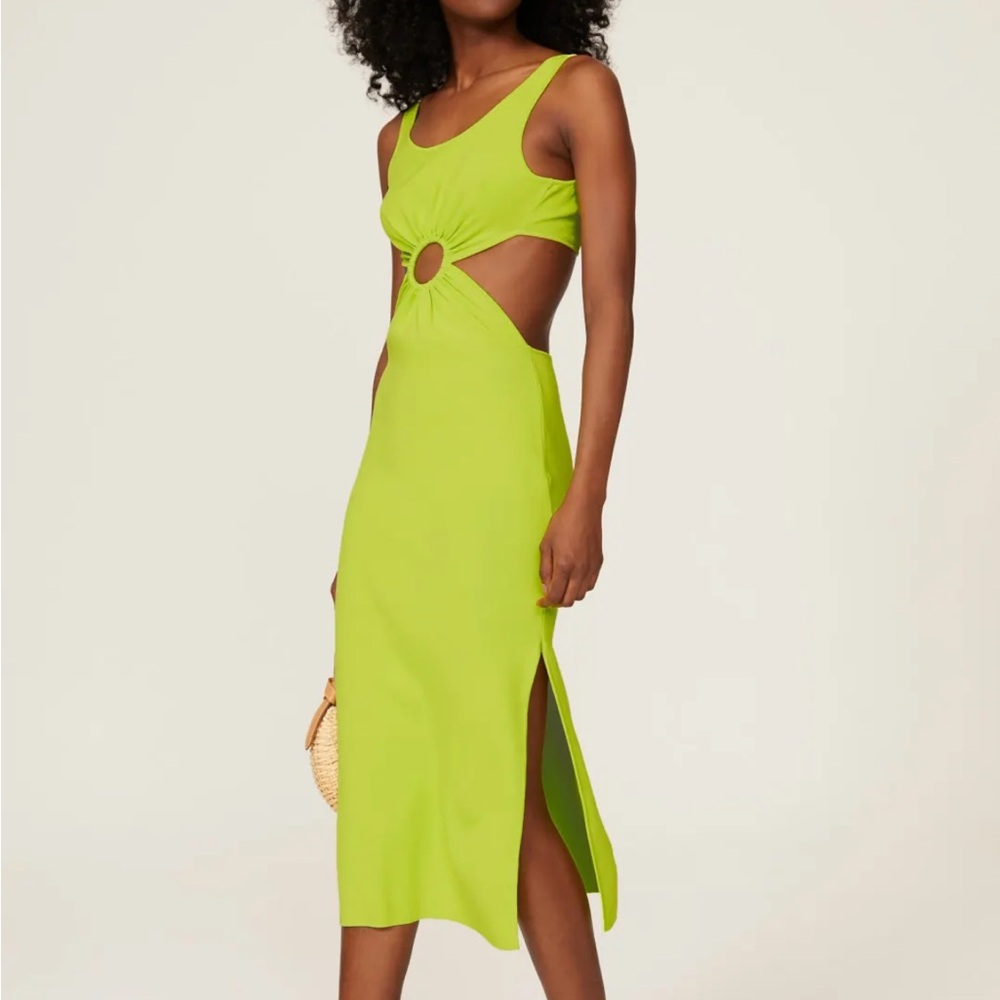Solid and Striped green Maxi dress